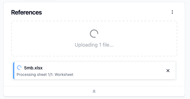 Upload progress screen showing sheet-by-sheet conversion status