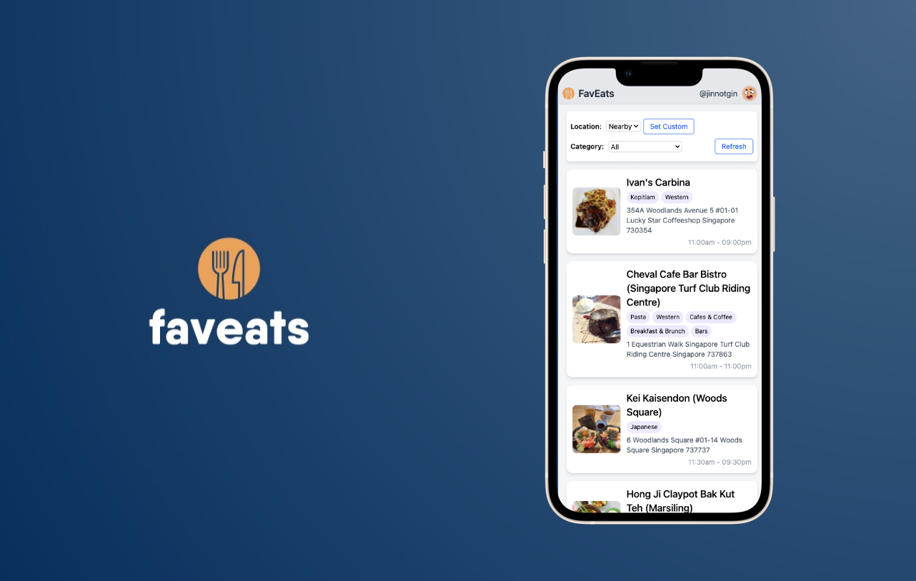FavEats interface showing favourite food places.