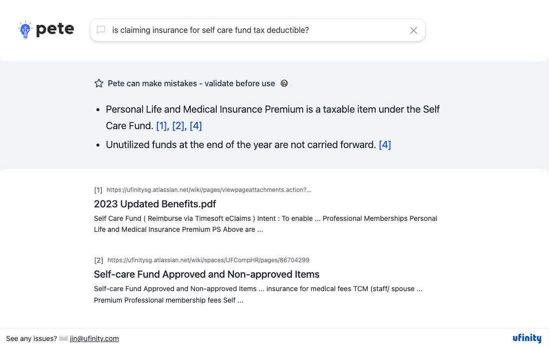 Pete web app for searching internal company knowledge.