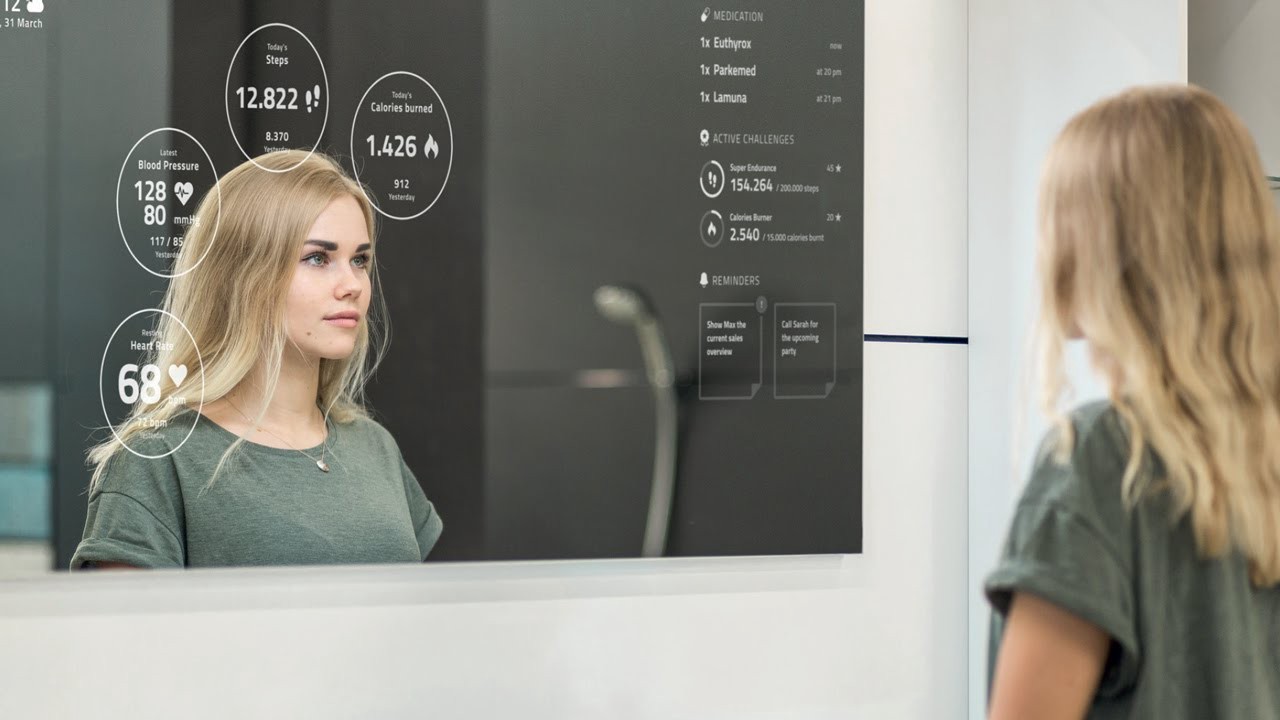 Smart Mirror hardware build with a display behind mirror glass.