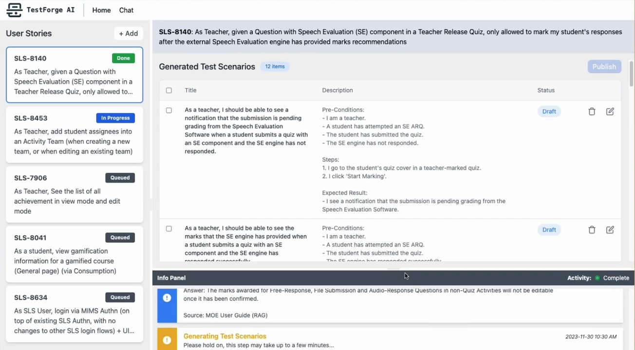 TestForge AI interface for inspecting software testing signals.